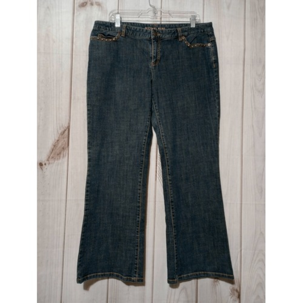 Michael Kors Womens Studded‎ Pocket Bootcut Jeans Dark Wash Petite Size 14P